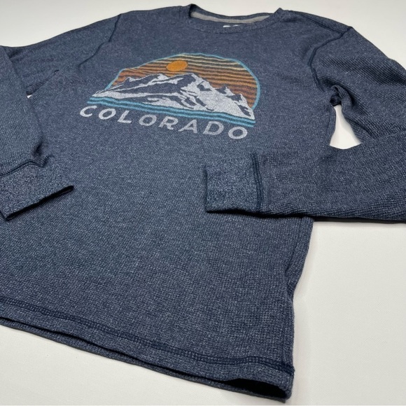 Old Navy Tee Shirt Waffle Soft Washed Ribbed Outdoor Autumn Winter Blue Colorado - Picture 2 of 11